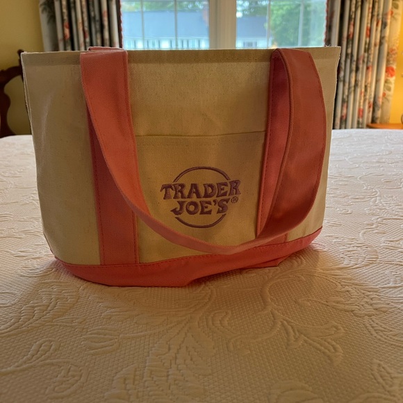 Pink and Cream Canvas Tote Bag by Trader Joe’s- Collectable - Picture 3 of 4